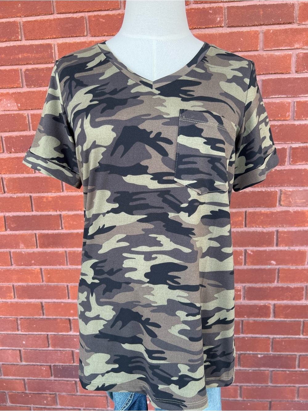 Michelle Mae Sophie Camouflage V-Neck Pocket Tee